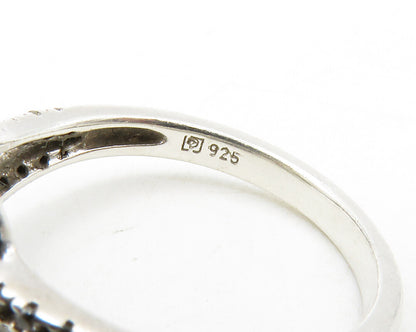 925 Silver  Vintage Genuine Diamonds & Blue Topaz Swirl Band Ring Sz 7 RG13375