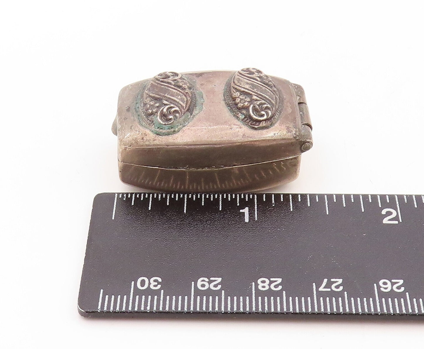 925 Sterling Silver Vintage Pill Box Dark Tone Swirly Carved (OPENS)  TR3800
