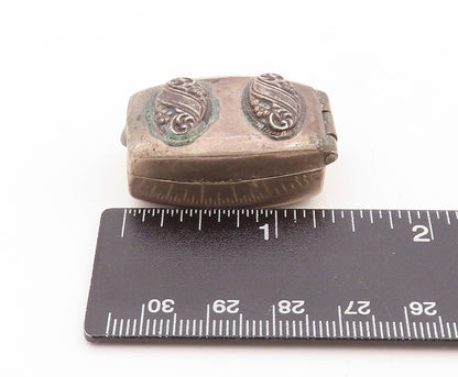 925 Sterling Silver Vintage Pill Box Dark Tone Swirly Carved (OPENS)  TR3800