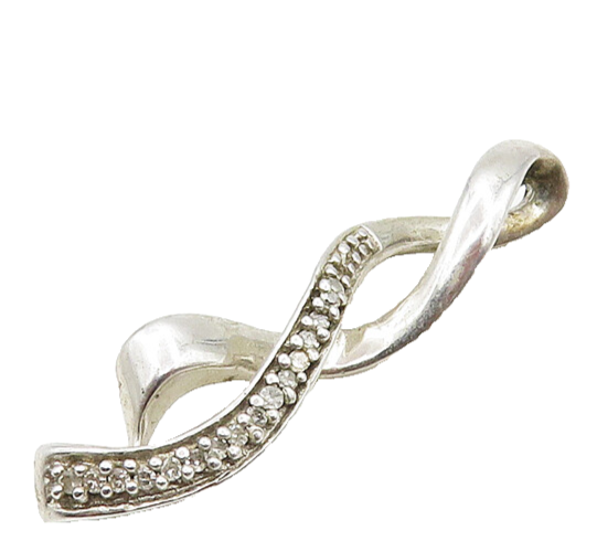 925 Sterling Silver  Vintage Genuine Diamonds Swirl Ribbon Pendant  PT15555