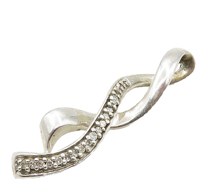 925 Sterling Silver  Vintage Genuine Diamonds Swirl Ribbon Pendant  PT15555
