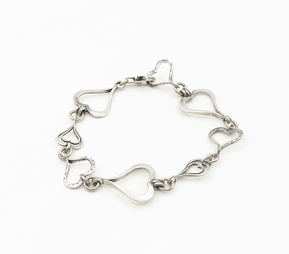 ISRAEL 925 Sterling Silver  Vintage Open Love Hearts Chain Bracelet  BT6619