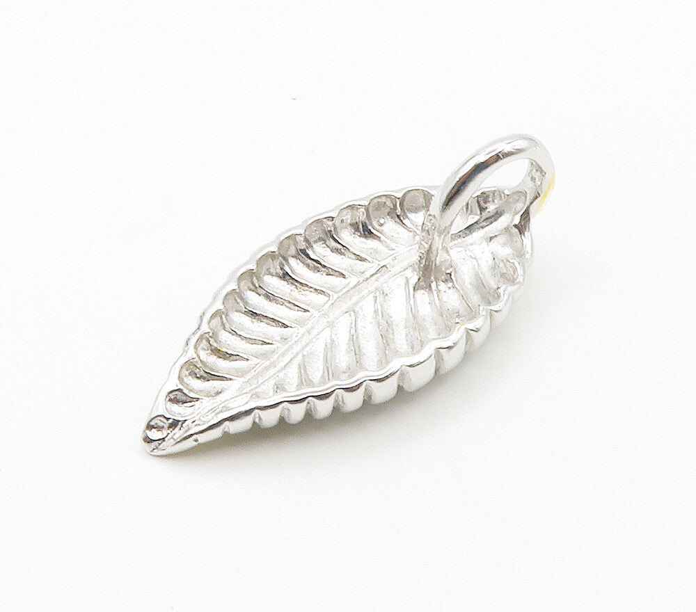 925 Sterling Silver  Shiny Polished Two Tone Floral Leaf Drop Pendant  PT11699