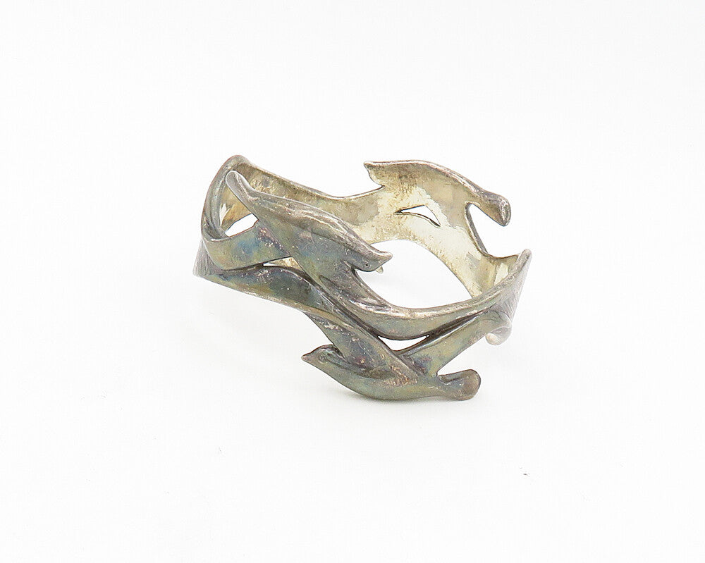 DESIGNER 925 Sterling Silver Vintage Dark Tone Sculpted Bangle Bracelet  BT7051