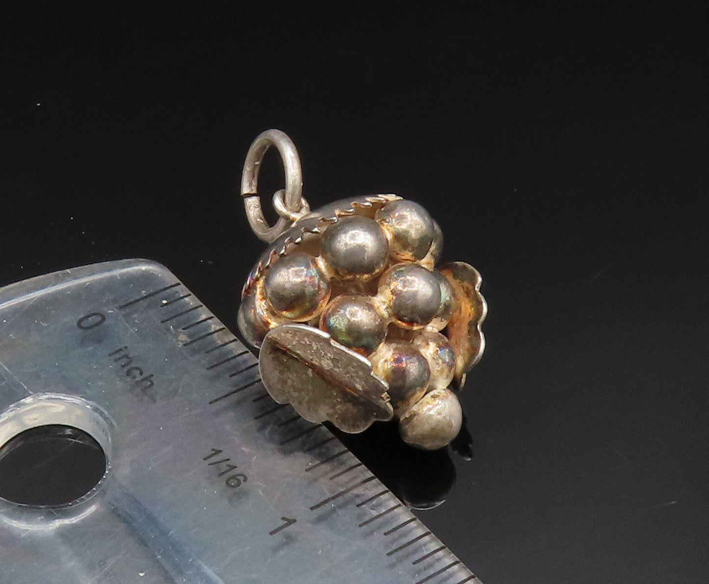 925 Sterling Silver  Vintage Hollow Grape Cluster Charm Pendant  PT20453