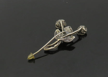 925 Sterling Silver  Vintage Dark Tone Rose Flowers Lapel Pin  TR2945