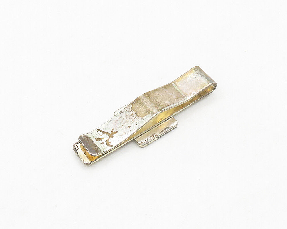 925 Sterling Silver  Vintage Shiny Etched Arrow Pattern Tie Clip  TR2656