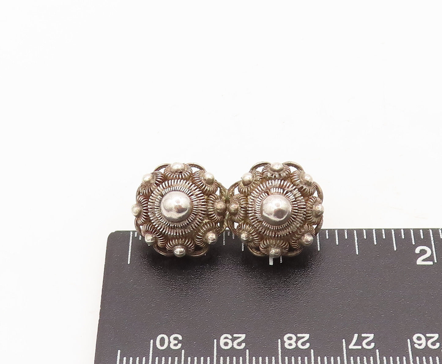925 Sterling Silver Vintage Brooch Pin Solid Coiled Wire Domed Flowers  BP10548