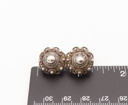 925 Sterling Silver Vintage Brooch Pin Solid Coiled Wire Domed Flowers  BP10548