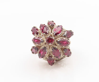 925 Sterling Silver Vintage Ring Amethyst Openwork Flower Band  Sz 8  RG35644