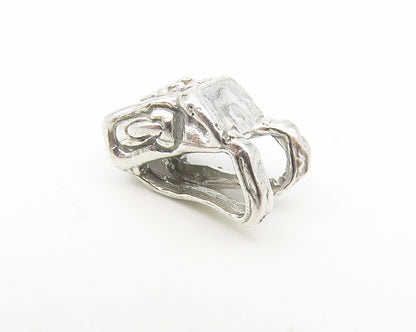 925 Sterling Silver  Vintage Petite Back Pack Motif Shiny Slide Pendant PT9060