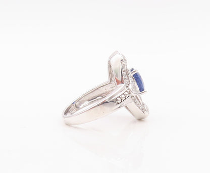 925 Sterling Silver Vintage Ring Oval Sapphire Web Cutout CZ Inlay Sz 7  RG30141