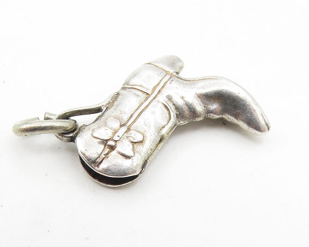 925 Sterling Silver  Vintage Petite Shiny Cowboy Boot Drop Pendant  PT7951