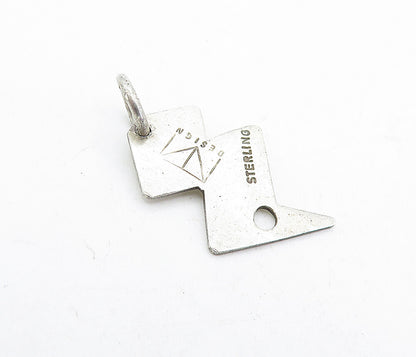 925 Sterling Silver  Vintage Etched Pattern Thunder Bolt Drop Pendant  PT3649