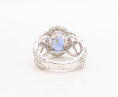 925 Sterling Silver Vintage Ring Designer Cutout Sapphire & CZ  Sz 7.5  RG30522