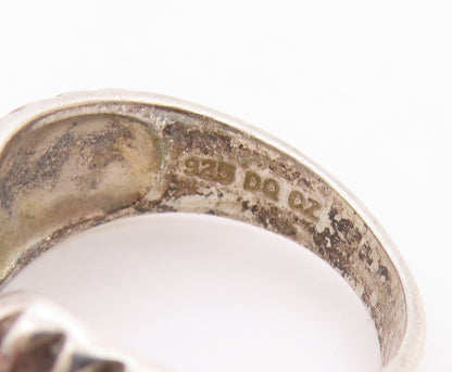 925 Sterling Silver Vintage Ring Classic White Topaz Ribbed Band  Sz 6  RG35725