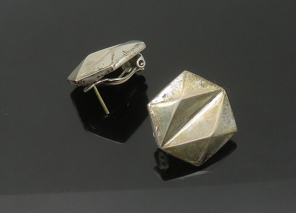 925 Silver & 14K GOLD  Vintage Geometric Shiny Non Pierce Earrings  EG10975