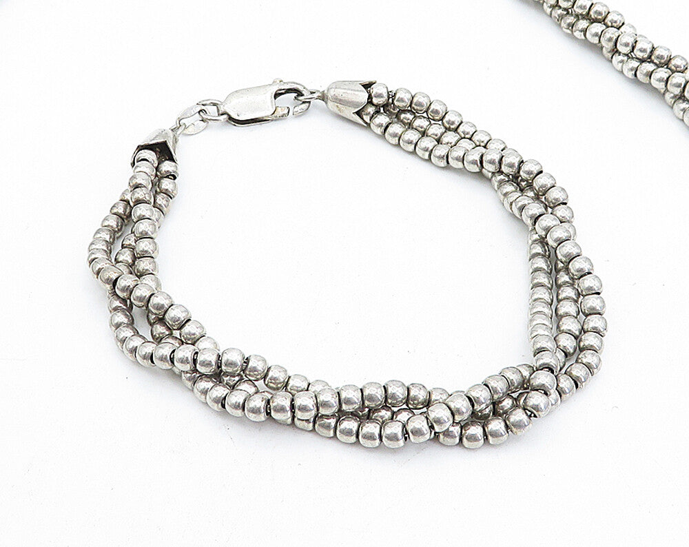 925 Sterling Silver Vintage Multi Strand Beaded Necklace & Bracelet Set TR1063