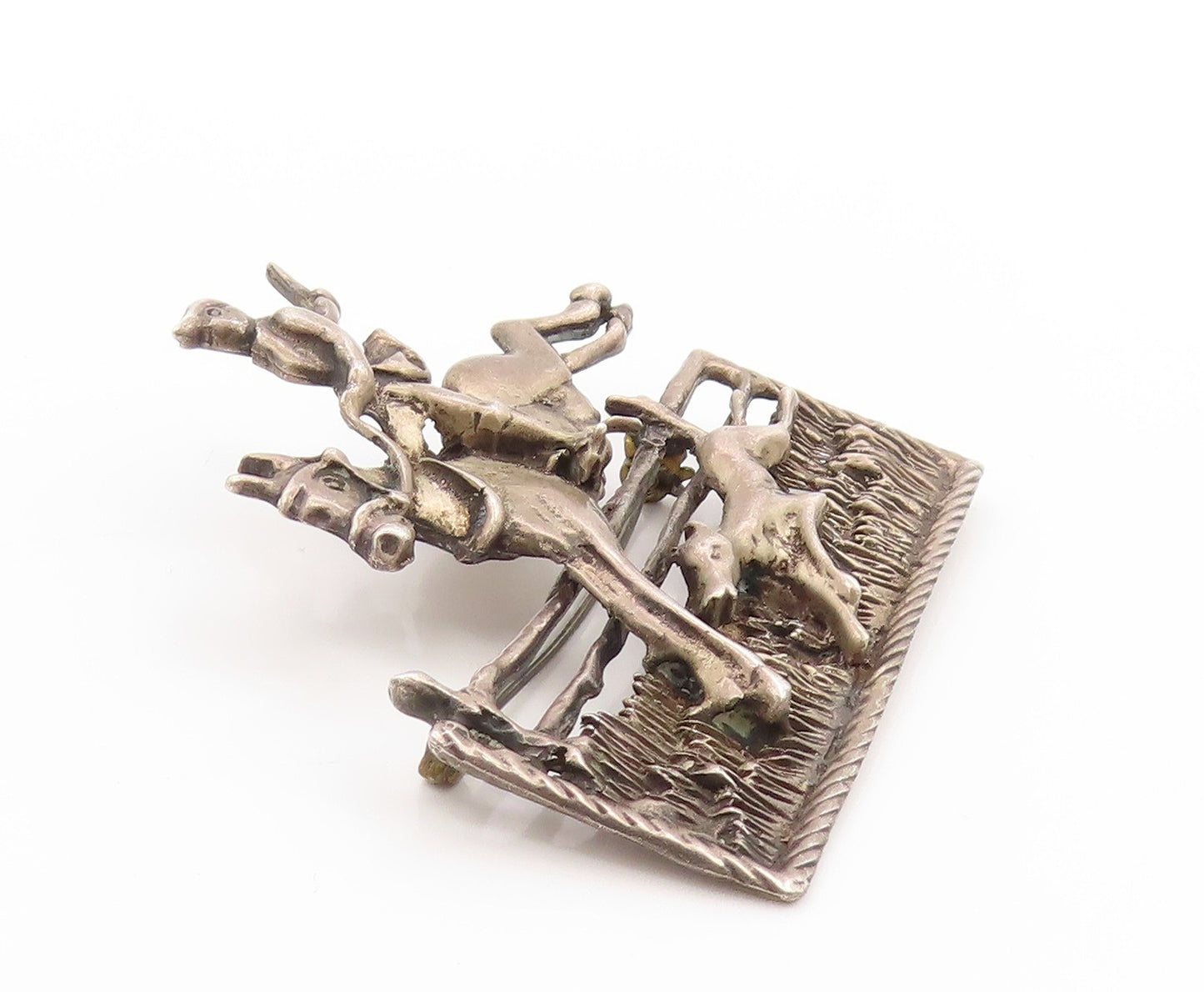 925 Sterling Silver Vintage Brooch Antique Fox Chase Hunter Leap Pin  BP11899