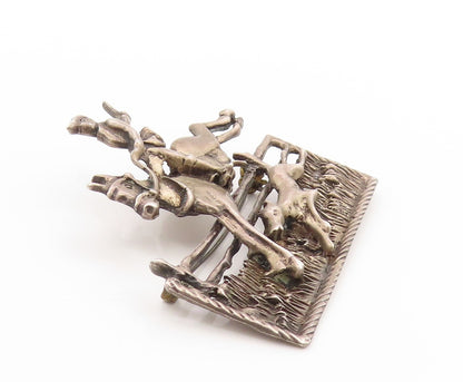 925 Sterling Silver Vintage Brooch Antique Fox Chase Hunter Leap Pin  BP11899