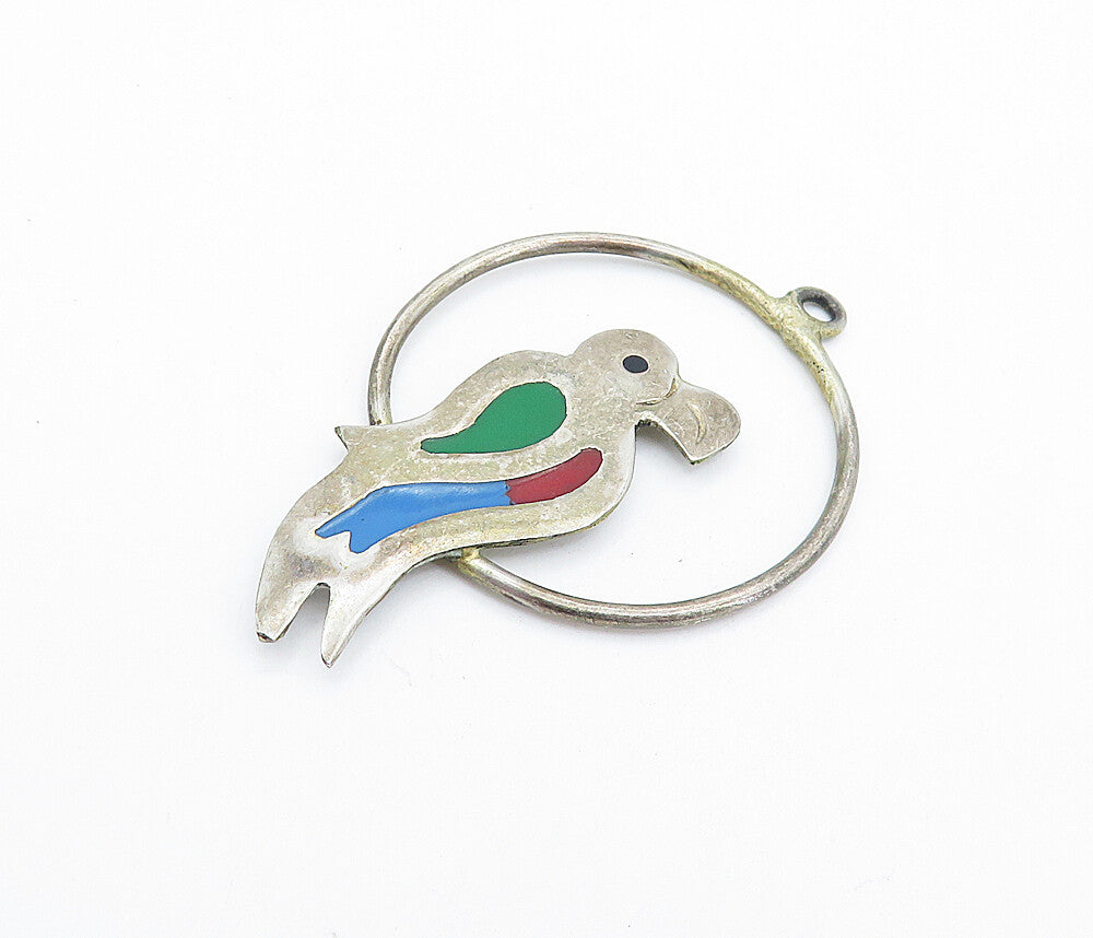MEXICO 925 Sterling Silver  Vintage Enamel Detail Toucan Bird Pendant  PT4328