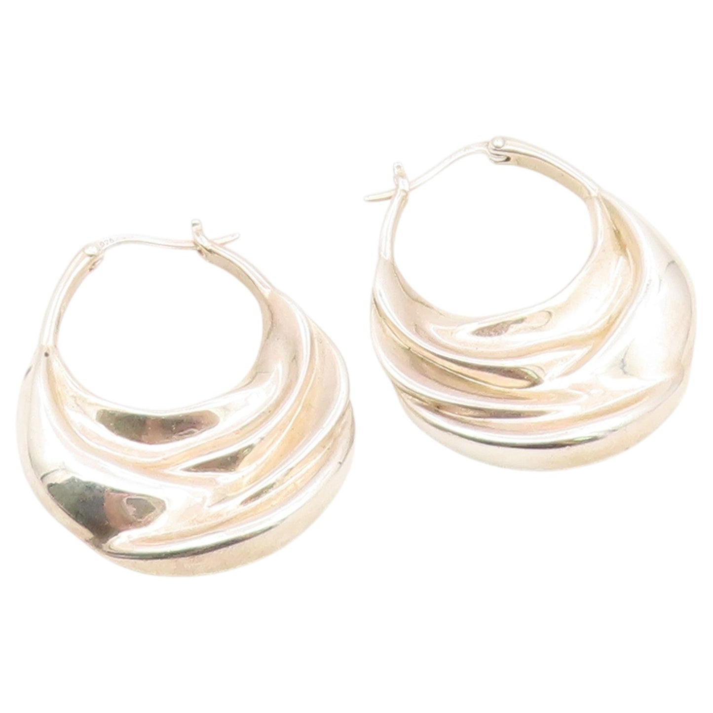 925 Sterling Silver Vintage Earrings SILPADA Bold Ribbed Crescent Hoops  EG14478