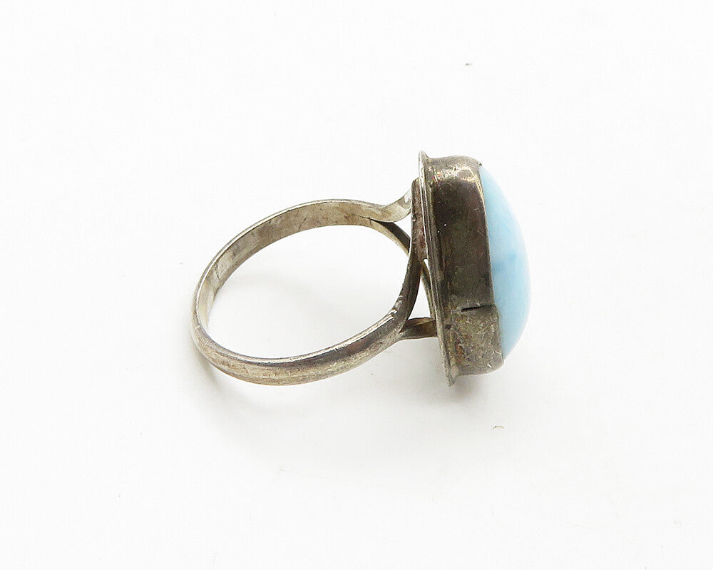 925 Sterling Silver  Vintage Tear Drop Larimar Cocktail Ring Sz 7.5  RG19766