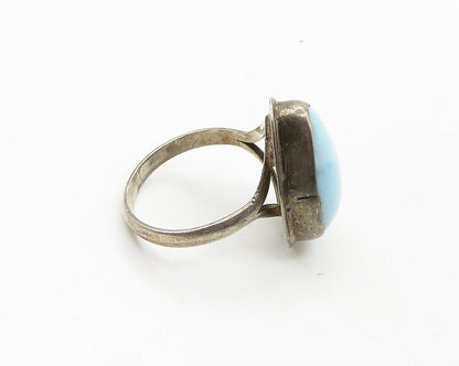 925 Sterling Silver  Vintage Tear Drop Larimar Cocktail Ring Sz 7.5  RG19766
