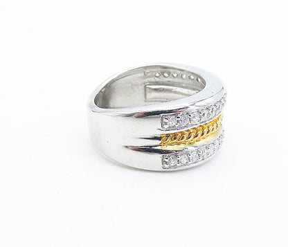 925 Sterling Silver  Cubic Zirconia Two Tone Shiny Twist Band Ring Sz 7 RG6571