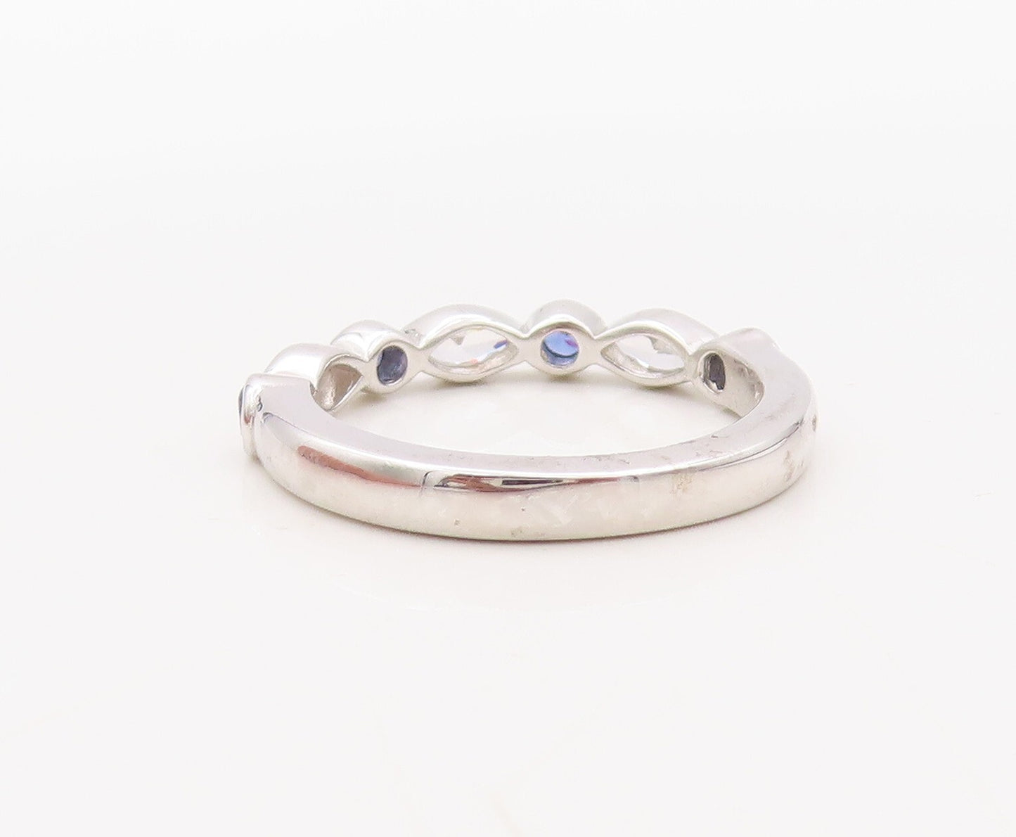 925 Sterling Silver Vintage Ring Designer Sapphire & CZ Stackable  Sz 7  RG30690
