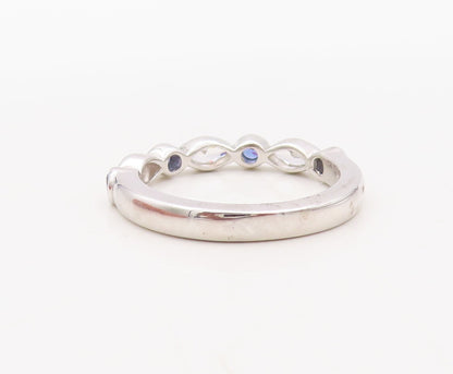 925 Sterling Silver Vintage Ring Designer Sapphire & CZ Stackable  Sz 7  RG30690