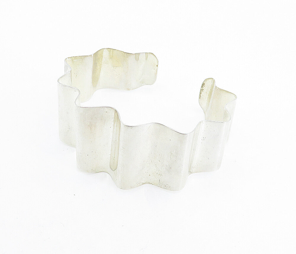 925 Sterling Silver  Polished Wavy Design Flexible Cuff Bracelet  BT3141