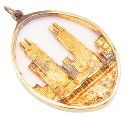 925 Sterling Silver Vintage Pendant Gold Plated 1974 Chicago Skyline  PT22922