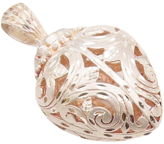 925 Sterling Silver Vintage Pendant Puffed Floral Carved Openwork  PT22979