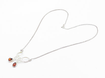 925 Sterling Silver  Cabochon Cut Amber Shiny Knot Chain Necklace  NE1257