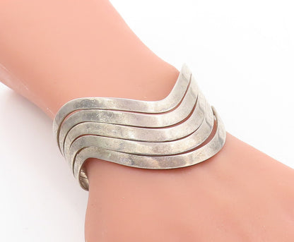 925 Sterling Silver  Vintage Dark Tone Wavy Split Design Cuff Bracelet  BT2323