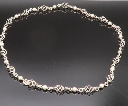 MEXICO 925 Sterling Silver Vintage Bead Ball & Spiral Wire Necklace  NE4022