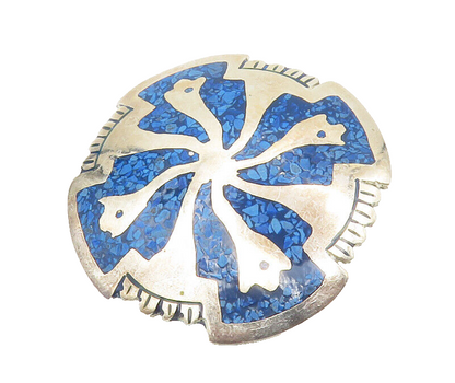 MEXICO 925 Sterling Silver  Vintage Crushed Turquoise Shiny Brooch Pin  BP5341