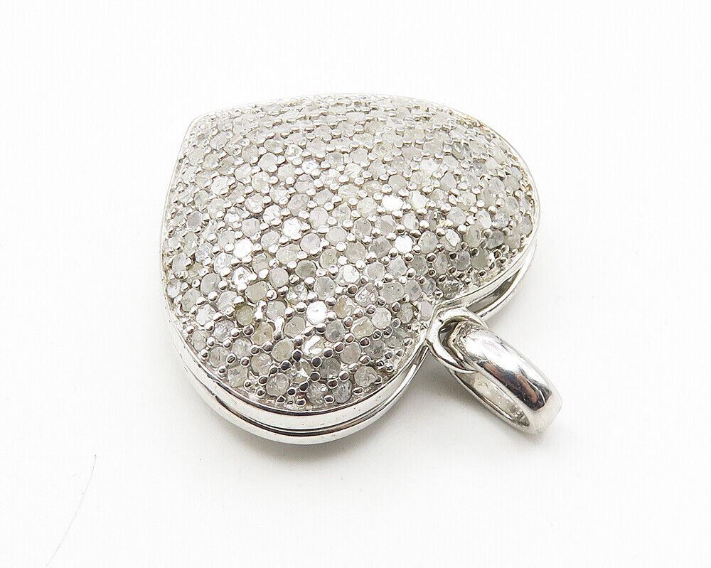 925 Sterling Silver  Genuine Diamonds Love Heart Locket Pendant (OPENS) PT8397