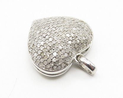 925 Sterling Silver  Genuine Diamonds Love Heart Locket Pendant (OPENS) PT8397