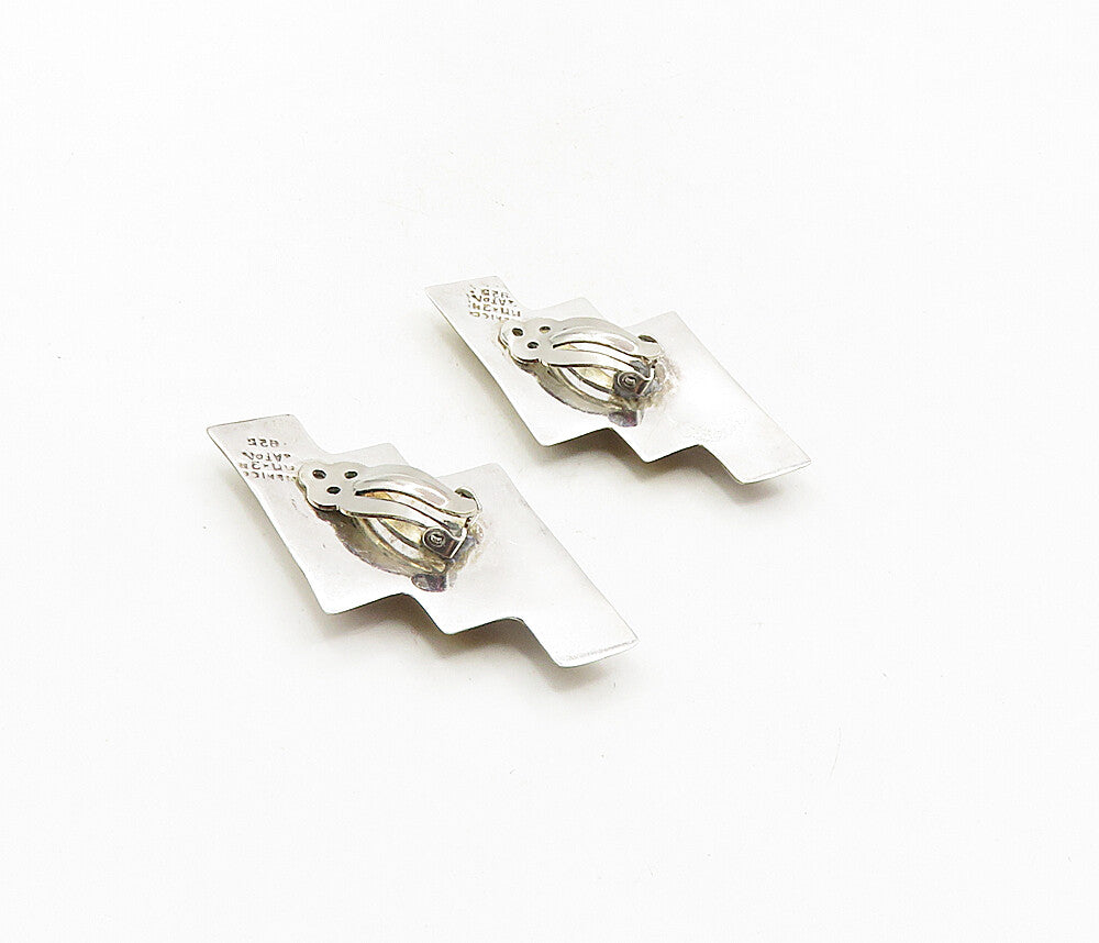 MEXICO 925 Silver  Vintage Shiny 2 Tone Modernist Non Pierce Earrings  EG4790