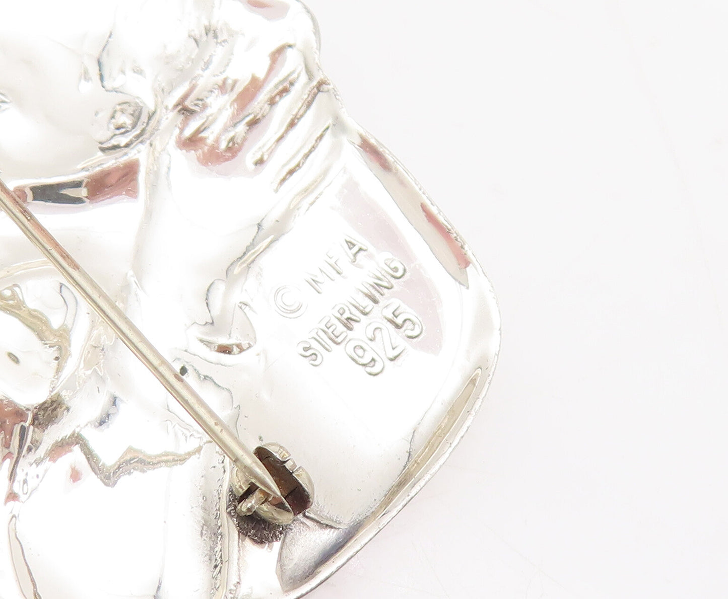 925 Sterling Silver Vintage Brooch Pin MFA Carved Hugging Son & Father  BP10568