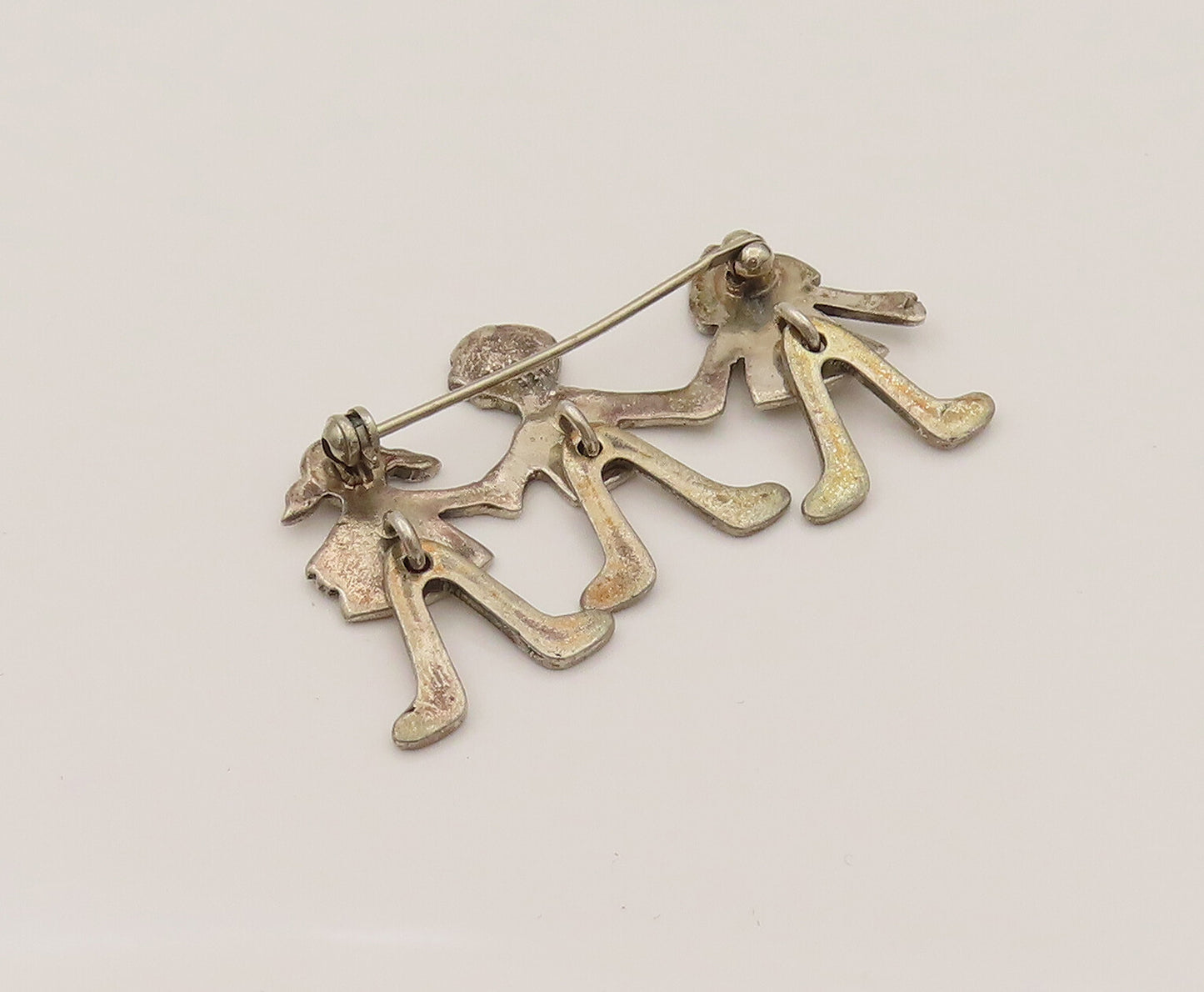 925 Silver  Vintage Kids With Dancing Feet Holding Hands Brooch Pin  BP10249