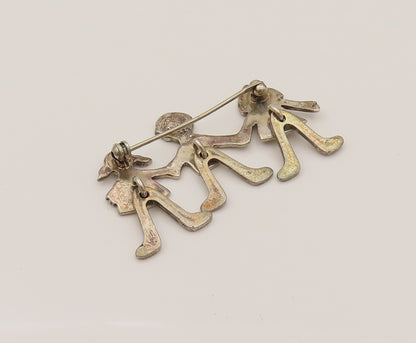 925 Silver  Vintage Kids With Dancing Feet Holding Hands Brooch Pin  BP10249