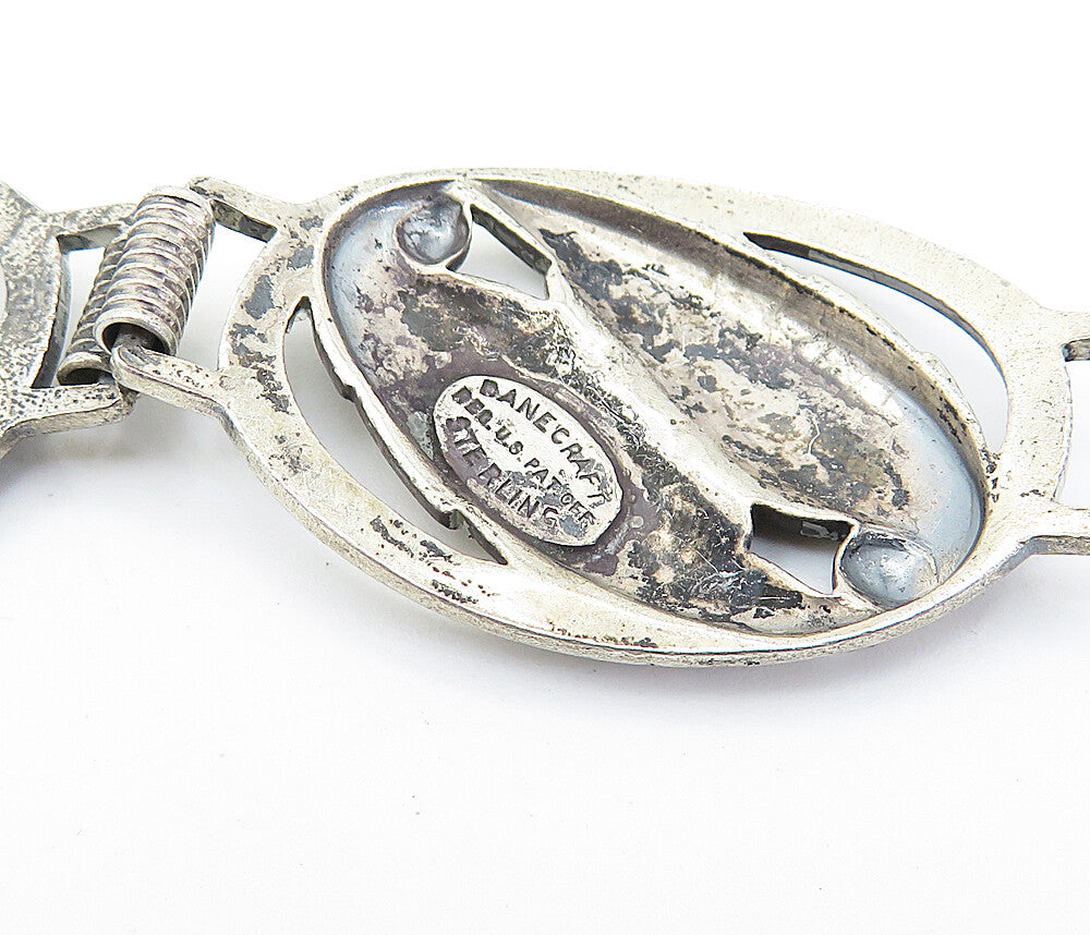 DANECRAFT 925 Silver  Vintage Dark Tone Floral Leaf Link Chain Bracelet BT2479
