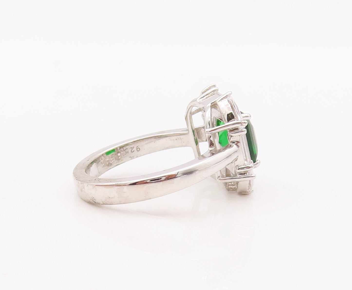 925 Sterling Silver Vintage Ring Square Cut Green & White Topaz  Sz 7  RG29310
