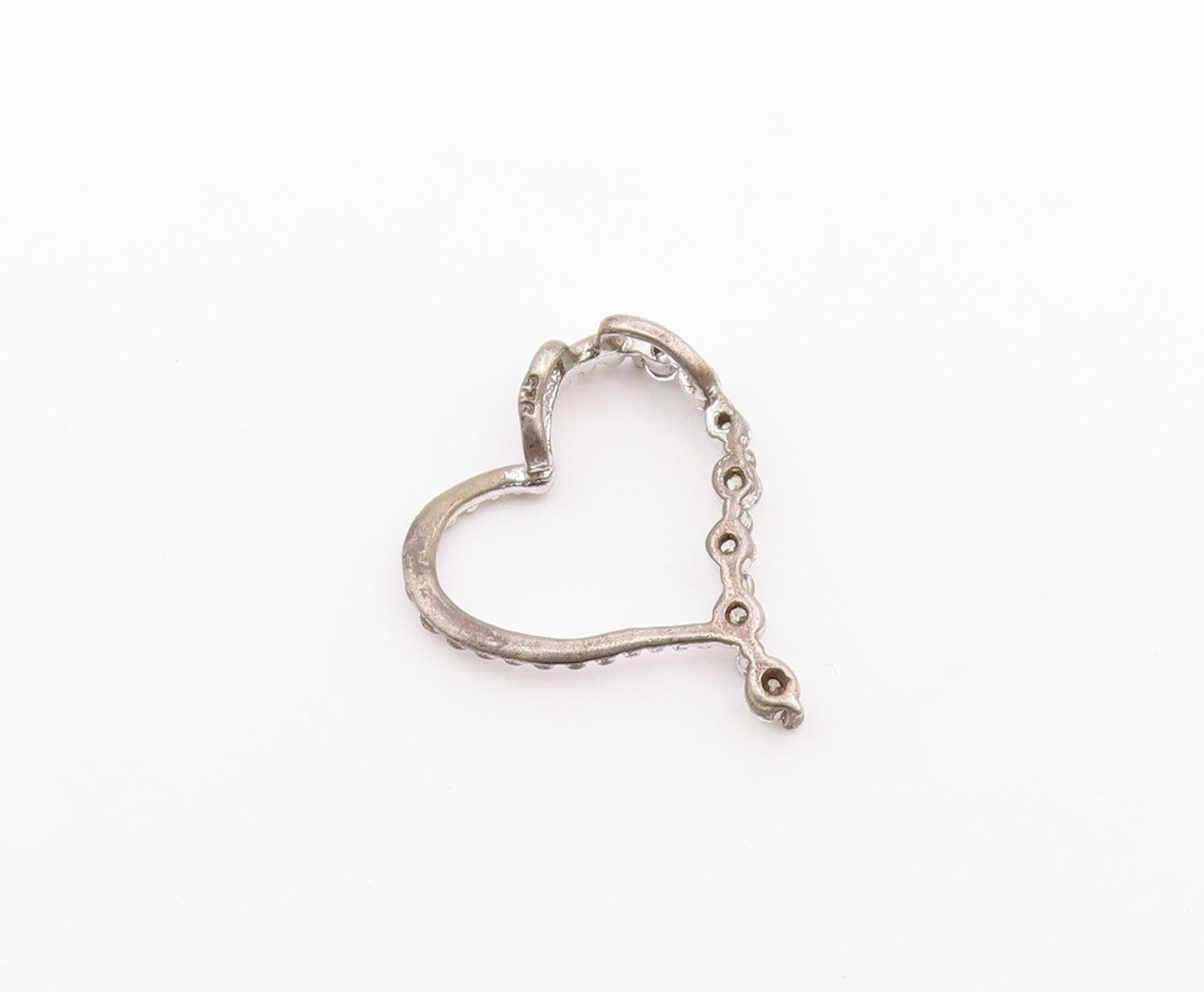 925 Sterling Silver  Vintage Cubic Zirconia Open Love Heart Pendant  PT21428