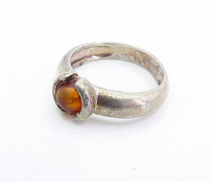 POLAND 925 Silver  Vintage Cabochon Cut Amber Solitaire Ring Sz 8  RG7038