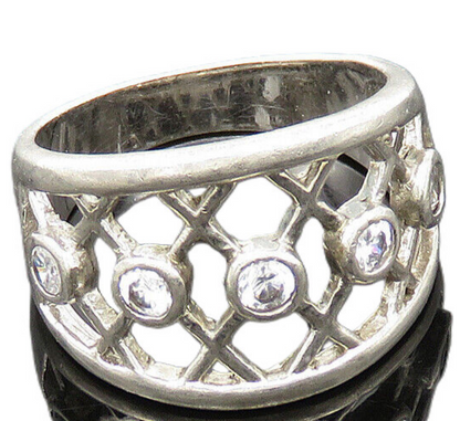 925 Sterling Silver  Vintage Cubic Zirconia Open Design Band Ring Sz 7 RG20506