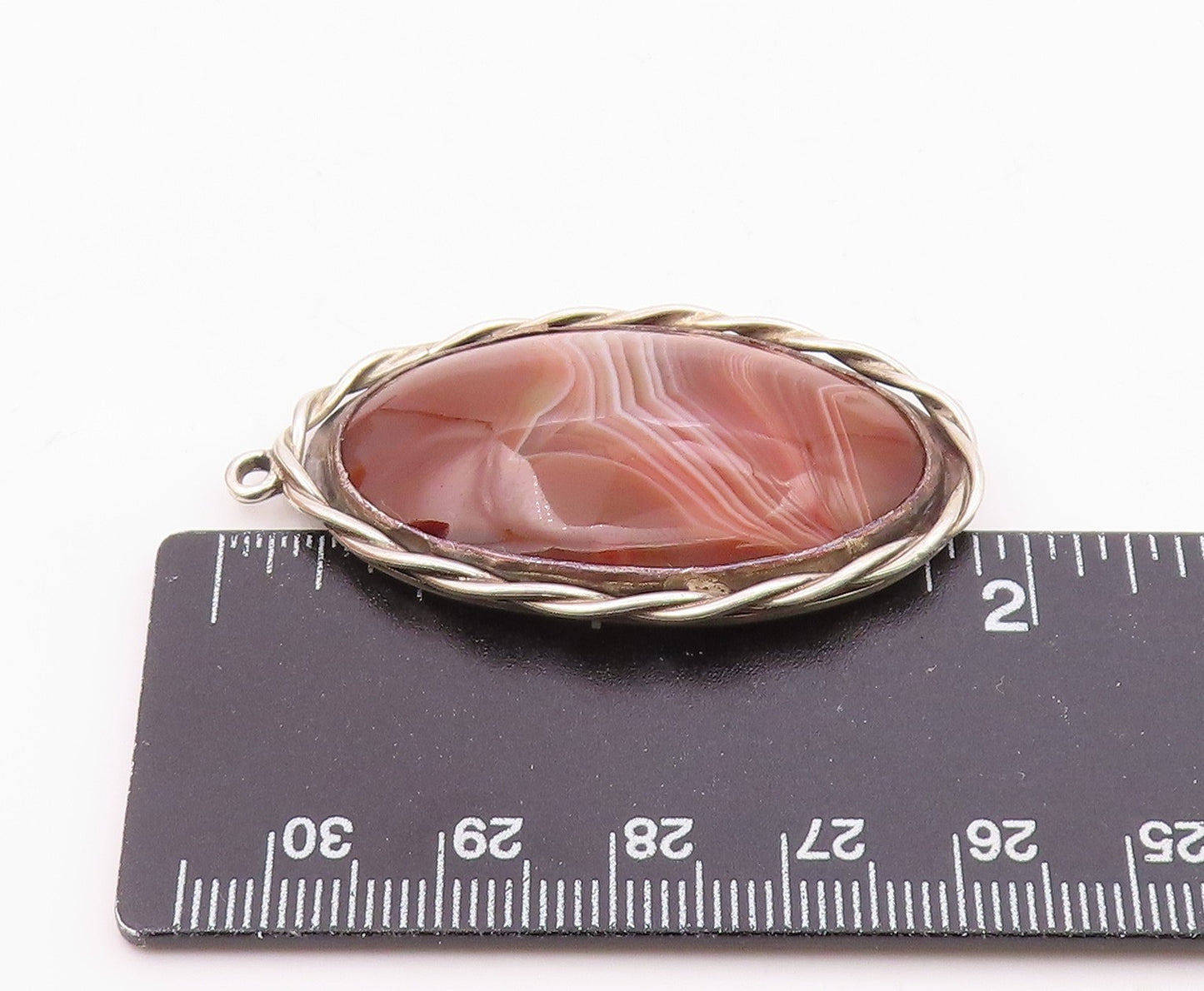 DESIGNER 925 Sterling Silver Vintage Twisted Border Oval Agate Pendant PT21038